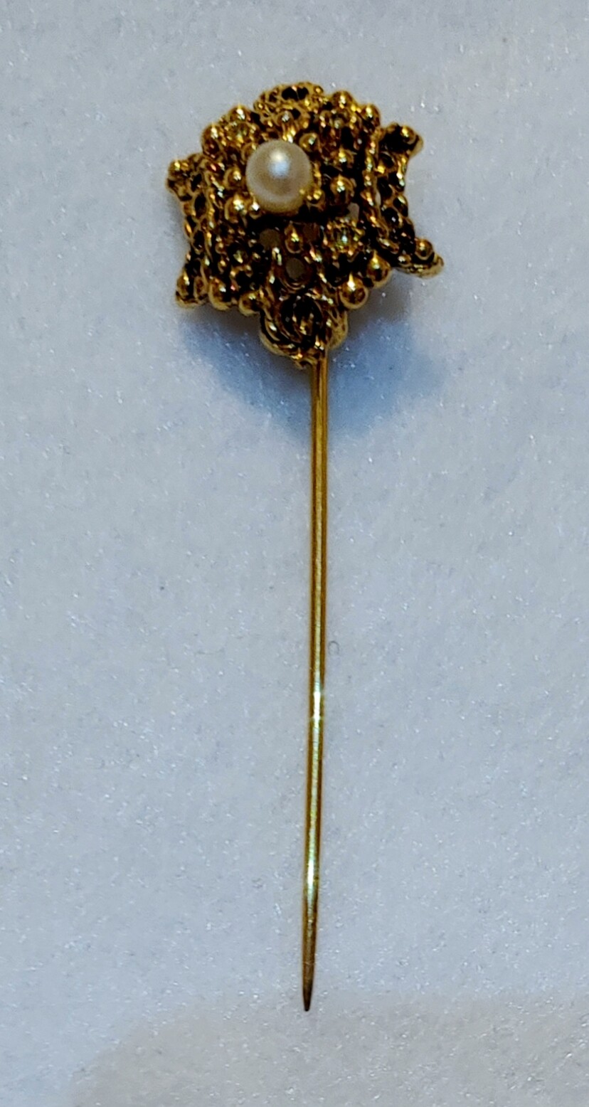 VERY NICE – Great Textured Gold Tone Faux Pearl Stick Pin – 2 1/8 in LONG