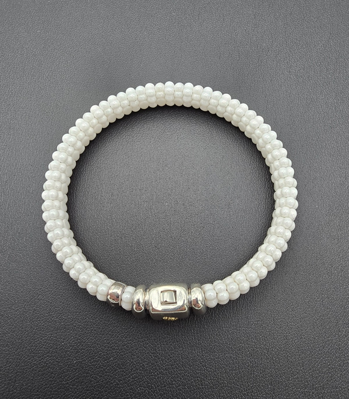 LAGOS Caviar White Ceramic Sterling Silver 18K Bracelet Average Size