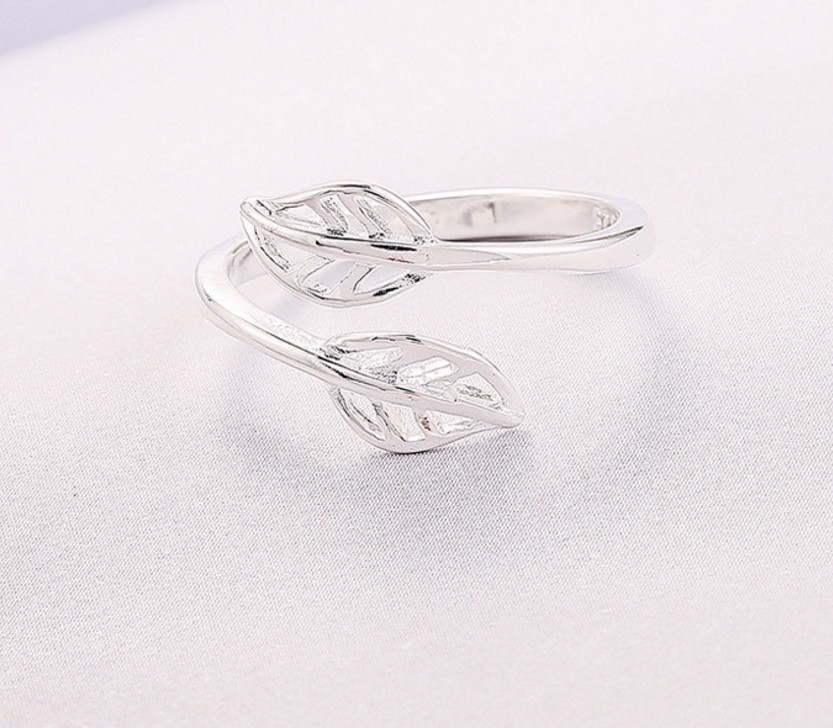 s925 Originality Sterling Silver Open Split Ring Double Leaf Ring