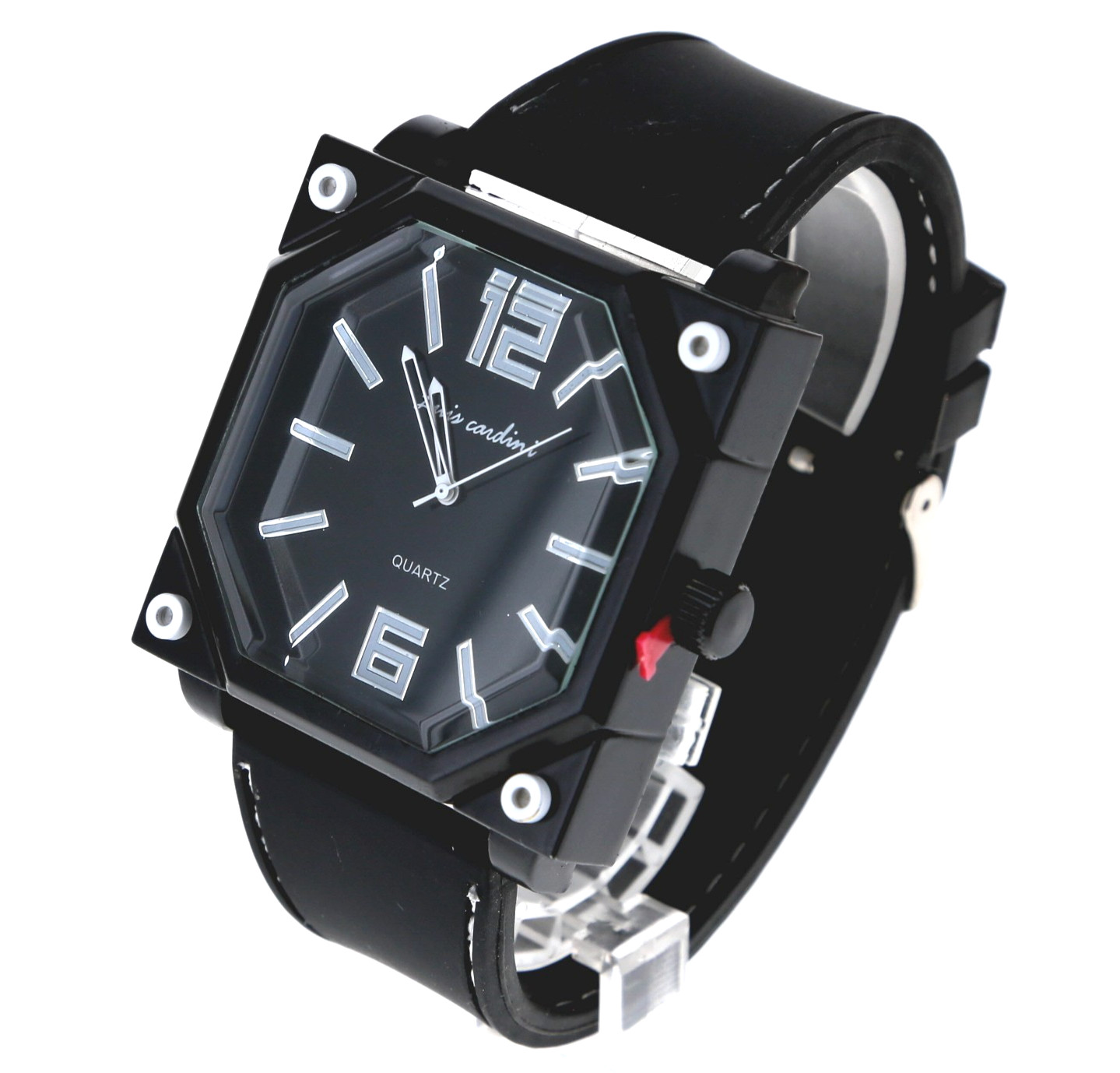 48mm x 48″ Oversized Square Men’s Quartz Watch Black Silicone Band White Numeral