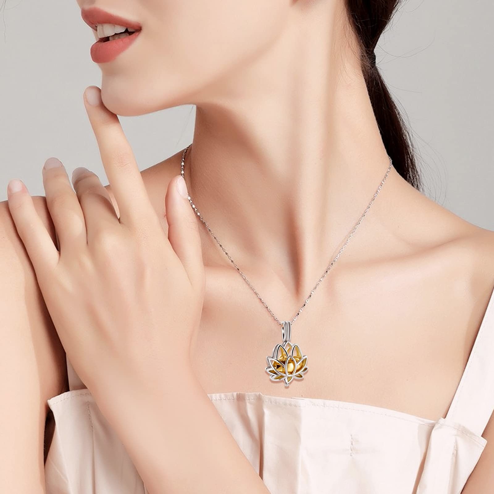 Cremation Jewelry for Ashes – Lotus Flower Ashes Pendant Necklace with Mini K…