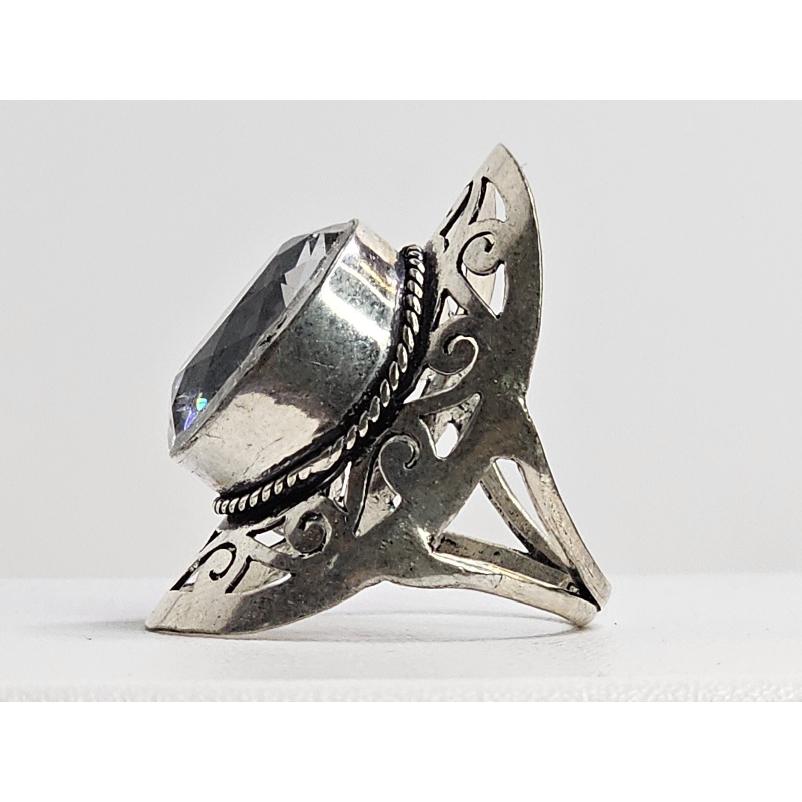 Extravagant Large Handmade Costume Ring With Oval Clear Stone Size 8.25