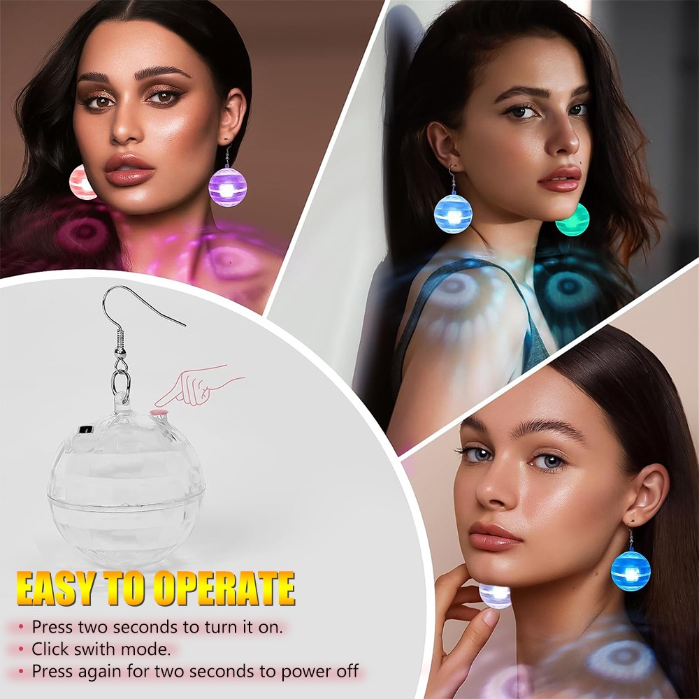 Disco Ball Earrings USB Rechargeable LED Light Up Party Gifts for Women Girls