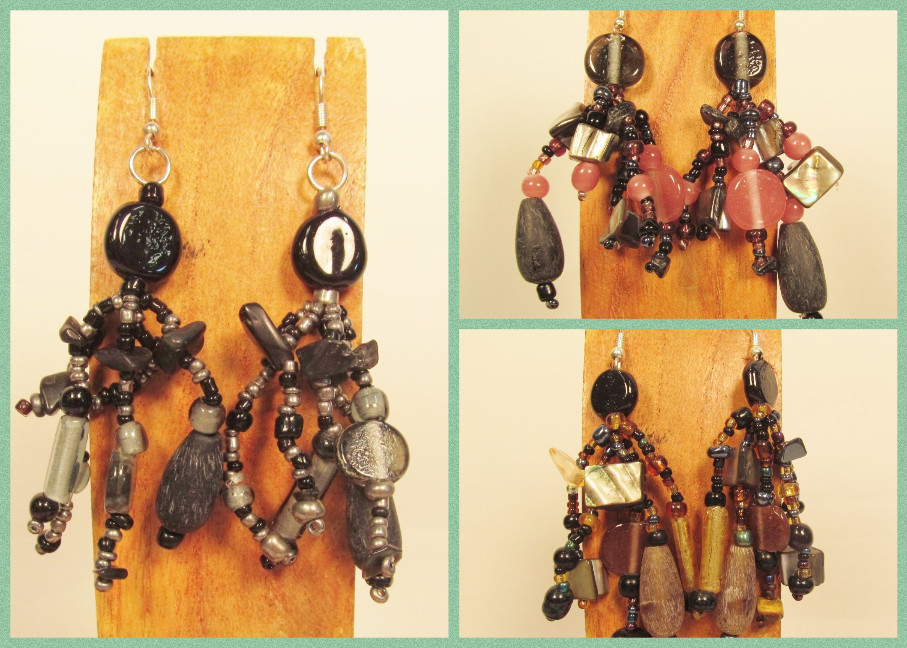 3 Handmade Beaded Black Multi Color BOHO Chandelier Dangle Earrings 3 COLORS