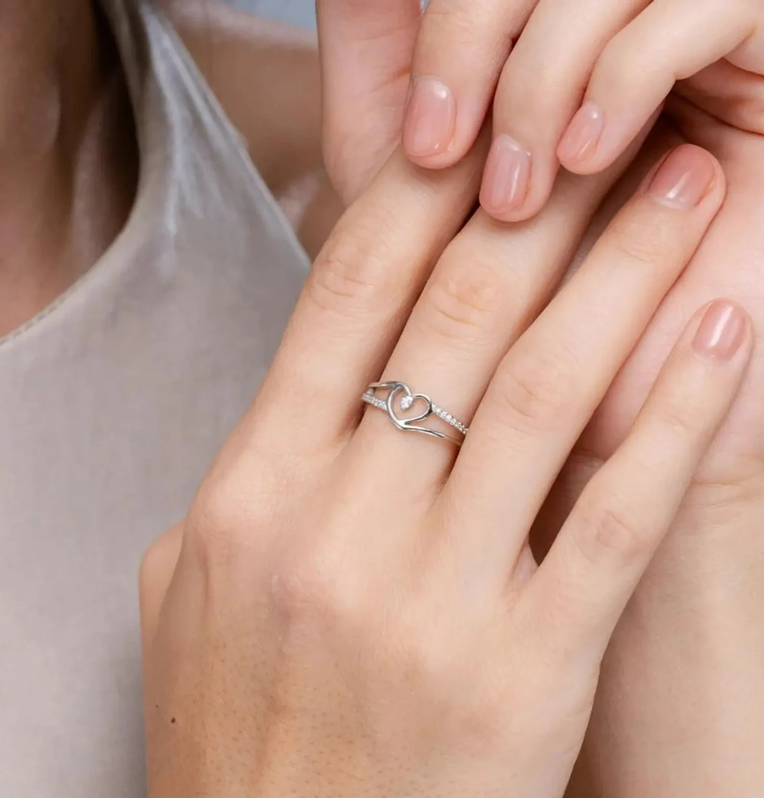 1.5Ct Round Lab Diamond Split Shank Heart Promise Ring in 14K Yellow Gold Plated