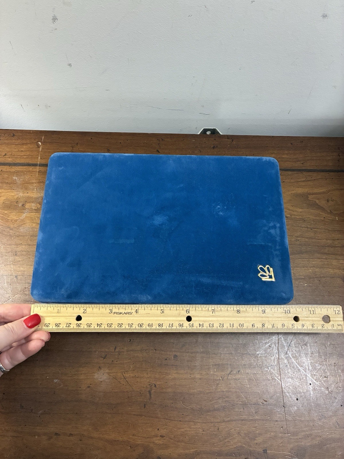 Vintage Mele Blue Velvet Hinged Clamshell Travel Jewelry Box 10×6.5” Mirror EUC