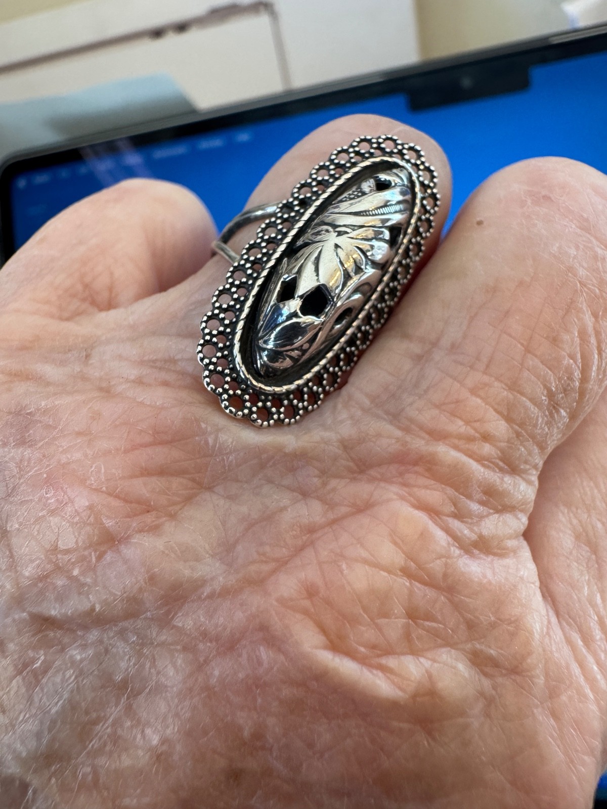 Sterling Silver Filigree Ring Signed by Artist