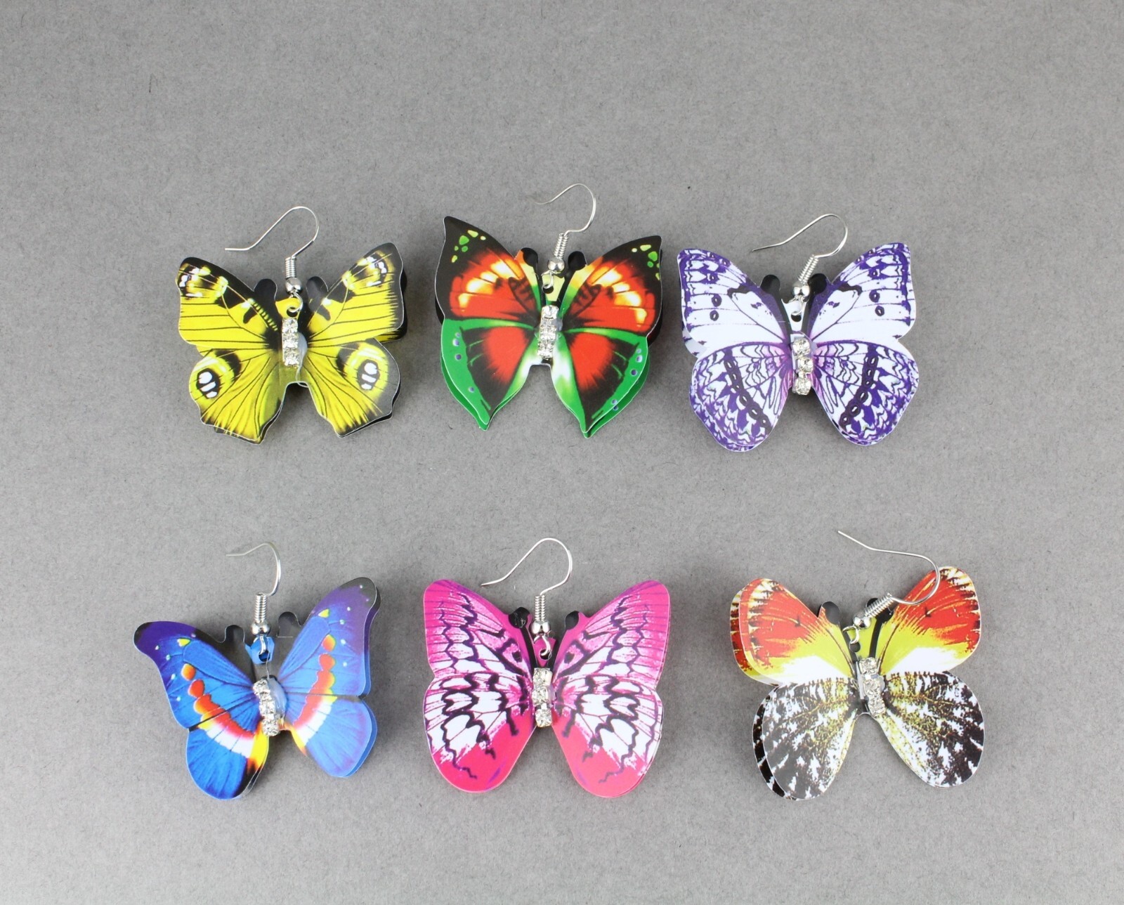 Red Yellow Black butterfly earrings 3D dangle 1 5/8″ long Very lightweight wings