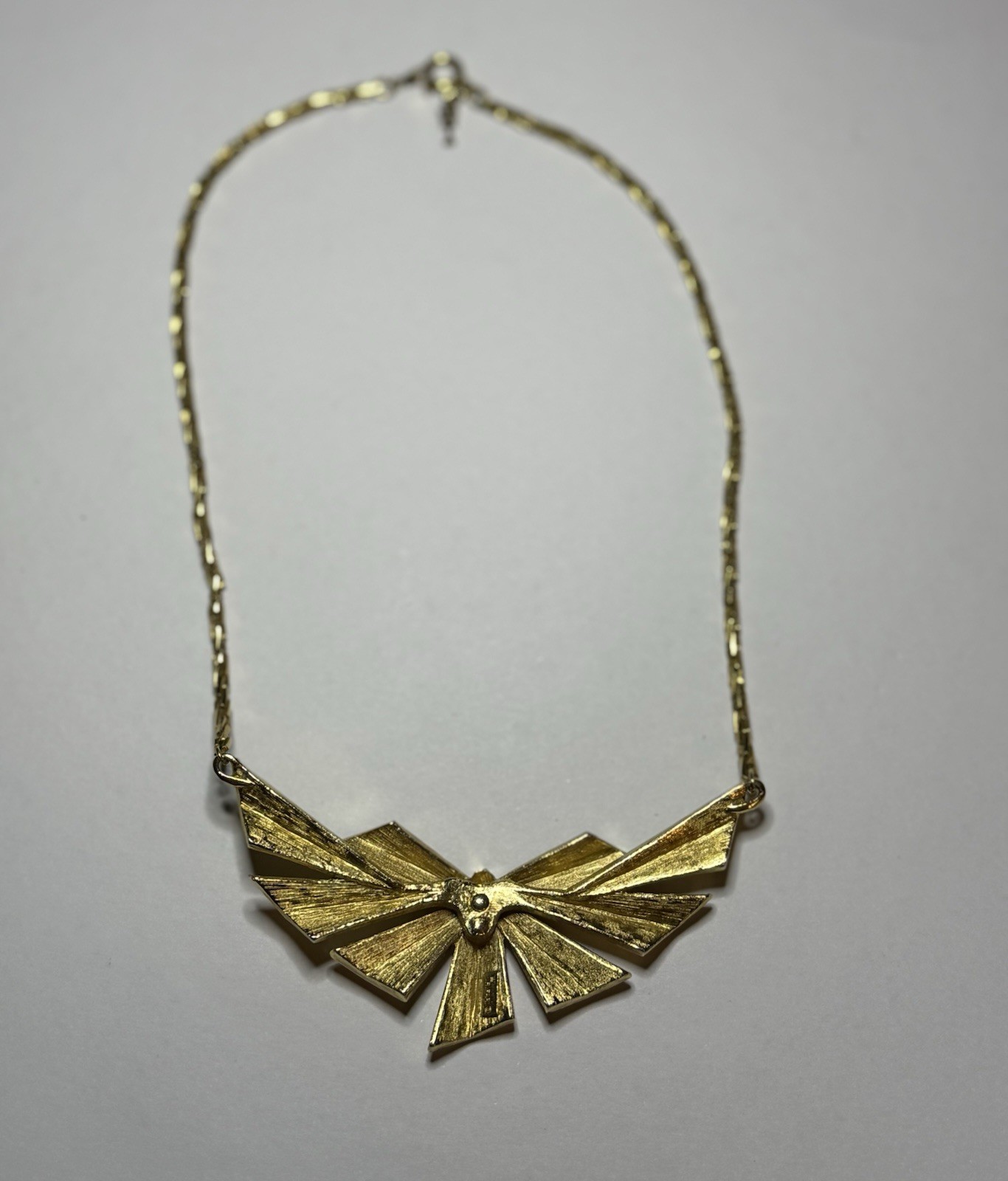Vintage Crown Trifari Necklace 1950s Gold Tone Enamel Geometric Bib Collar MCM