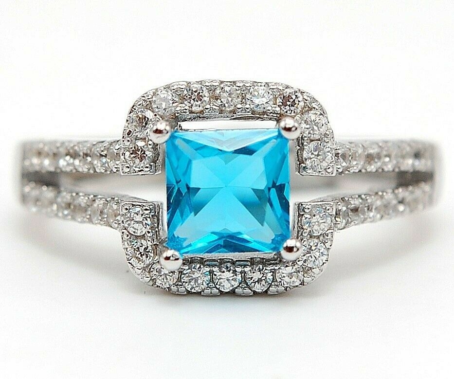 Heat Treated 2CT Blue Topaz 925 Solid Sterling Silver Ring Sz 8 UB3-9