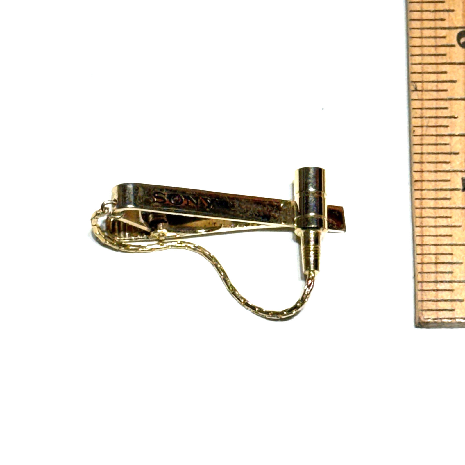 RARE Vintage Sony Tie Clip With MICROPHONE Gold Tone