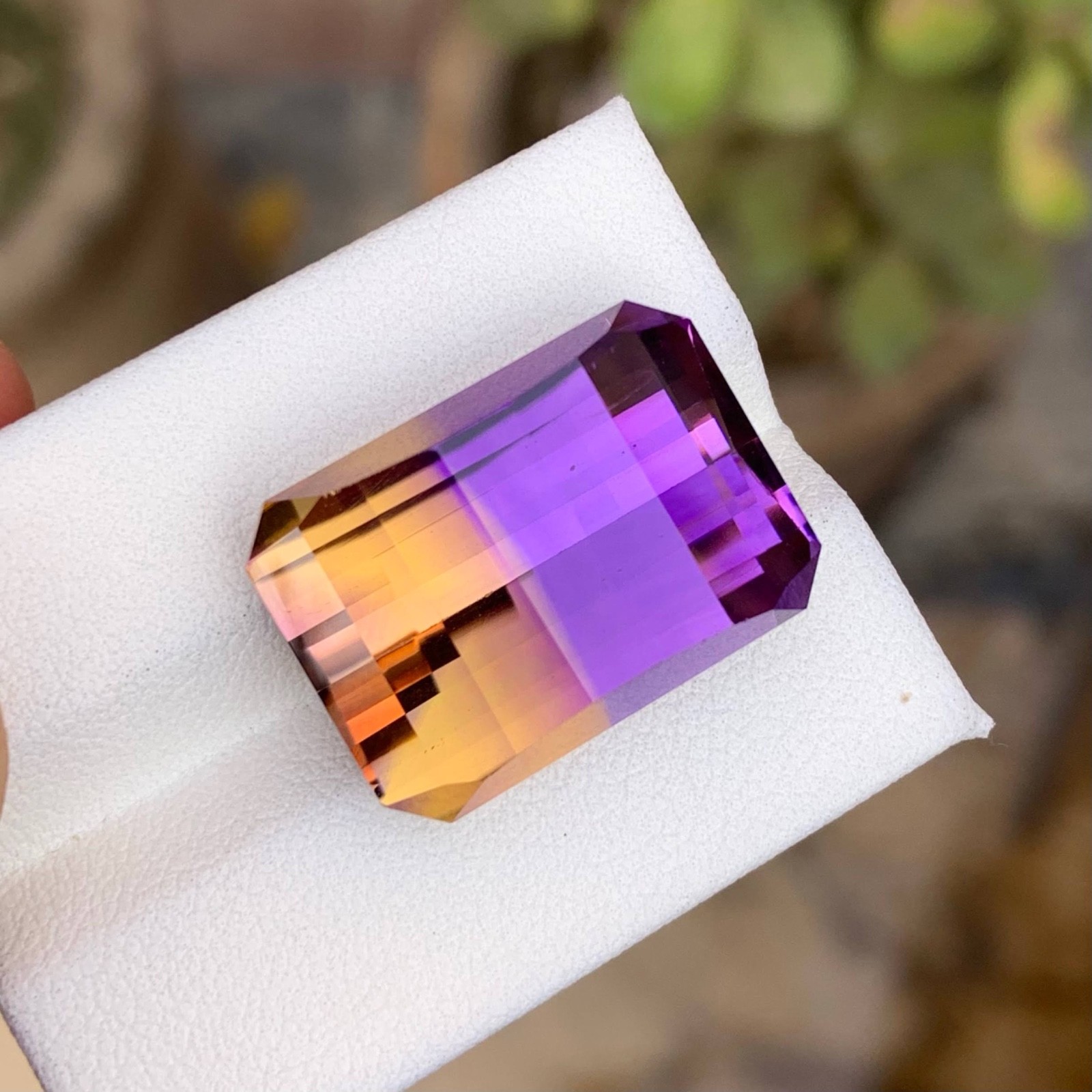 27.46 Carat Bicolor Ametrine Stone Pixel Cut Natural Bolivian Gemstone