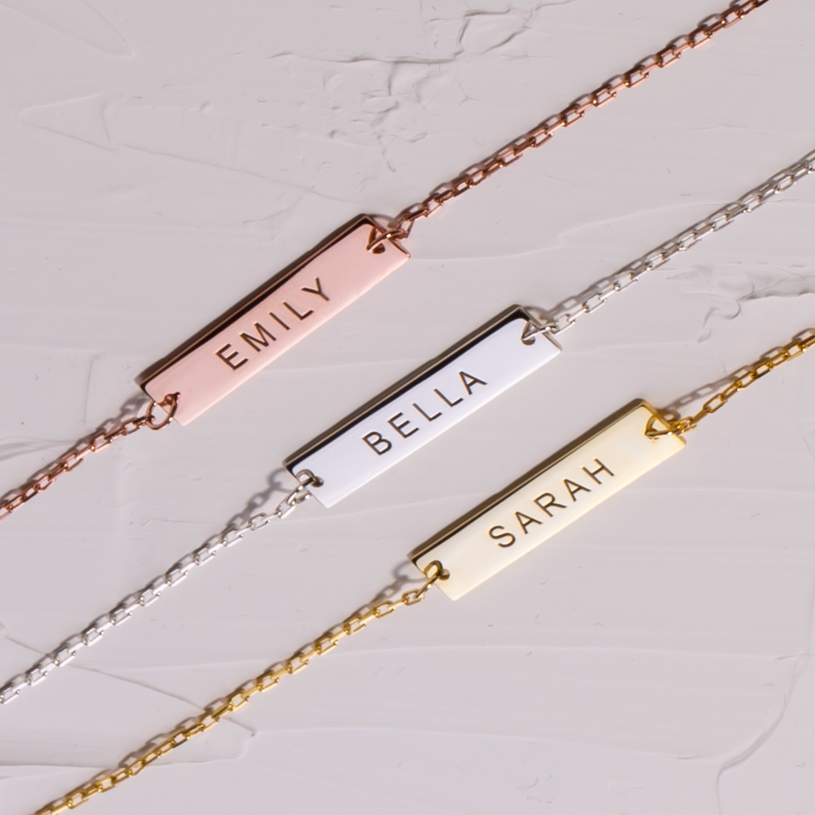 Custom Engraved Name Bar Bracelet 925 Sterling Silver Gold/Rose Gold/Silver