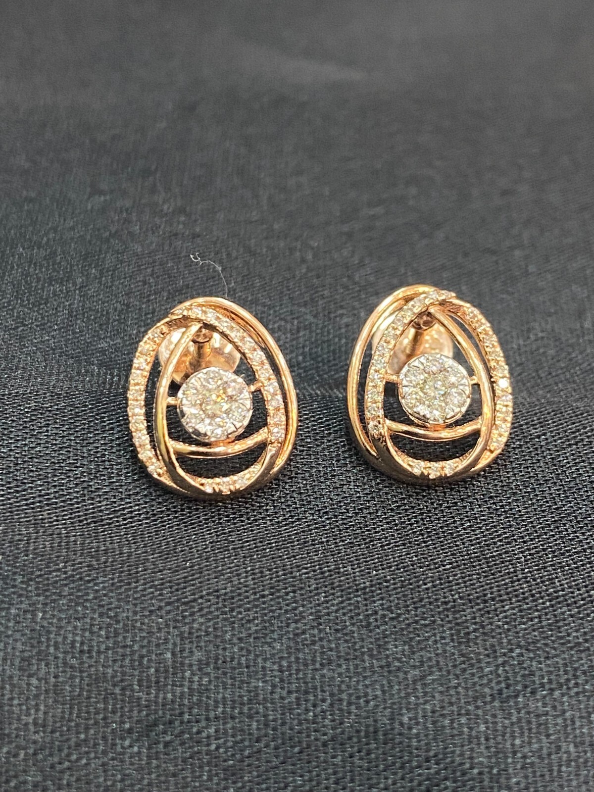 Pave 0.45 Cts Round Brilliant Cut Natural Diamonds Stud Earrings 14K Rose Gold