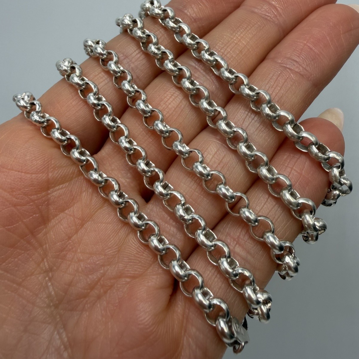 Long Vintage 925 Silver Rolo Belcher Chain Necklace Oxidized Unisex 84cm