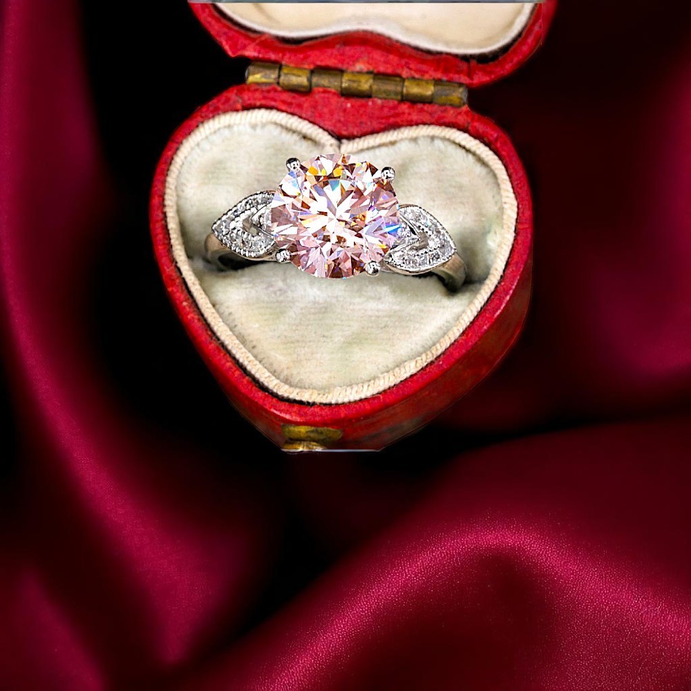 Round Cut 4.10 TCW IGI Lab Grown Fancy Intense Pink Diamond Ring in 950 Platinum