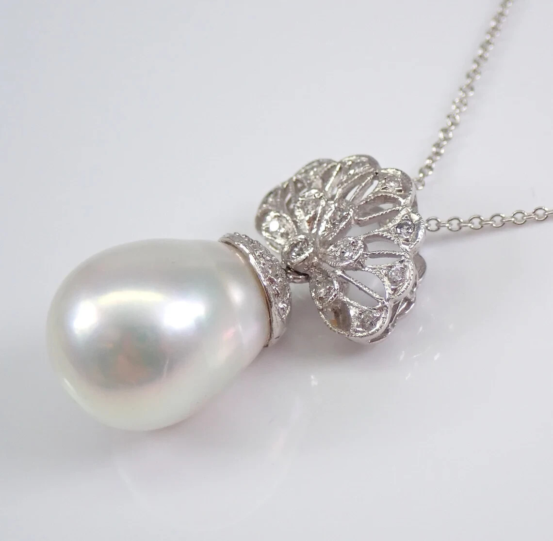 Unique South Sea Baroque Pearl Necklace 18K White Gold Plated Genuine Pearl