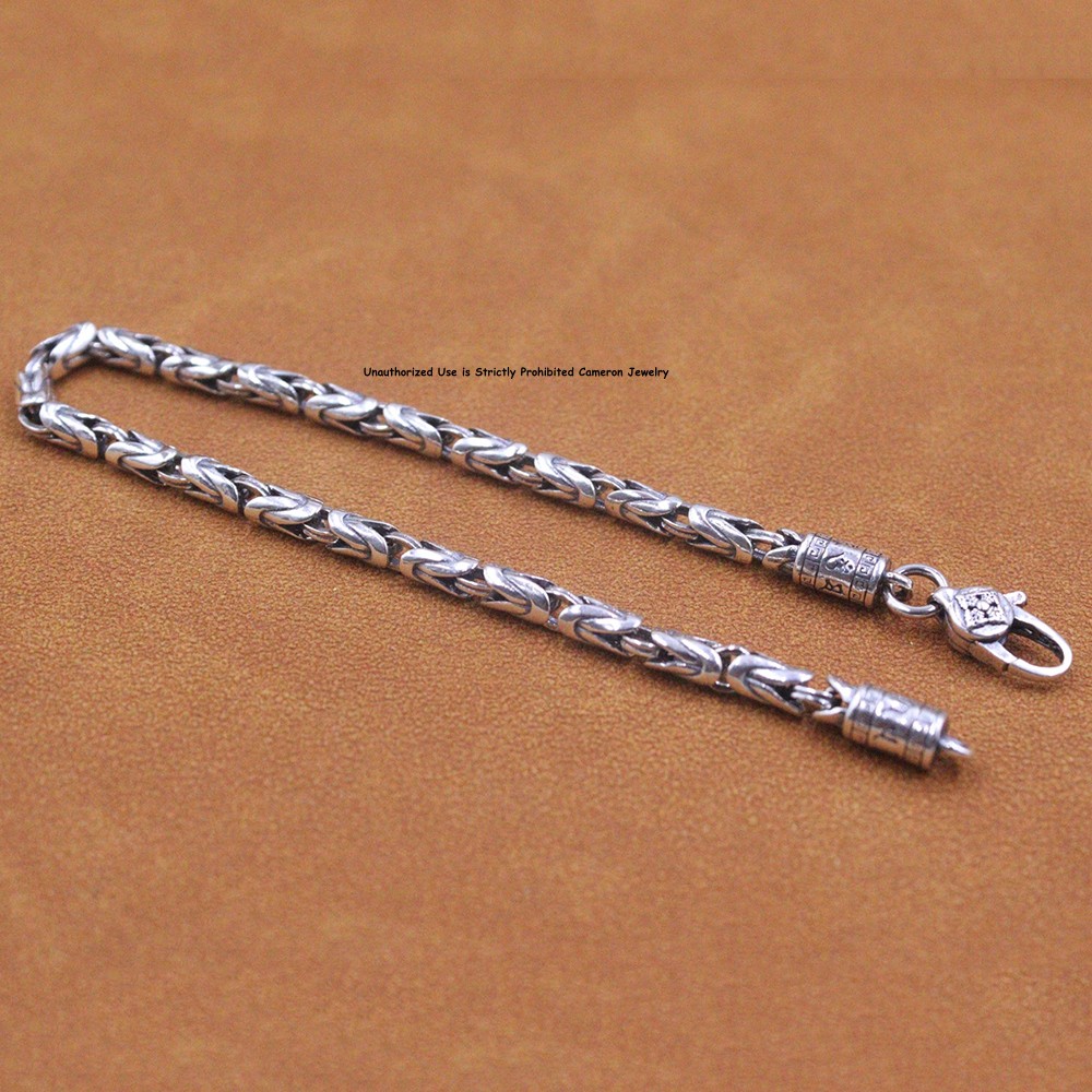 Pure S925 Sterling Silver Bracelet Men 4mm Byzantine Link Chain 16-17g 8.26inch