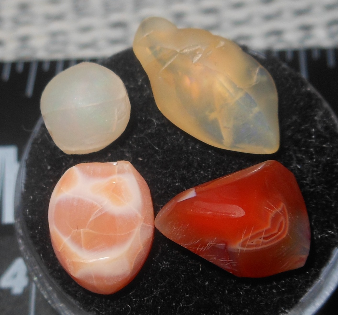 4 pieces of Mexican Fire Opal Rough Cut Gems Color Mix 9.55ct Total