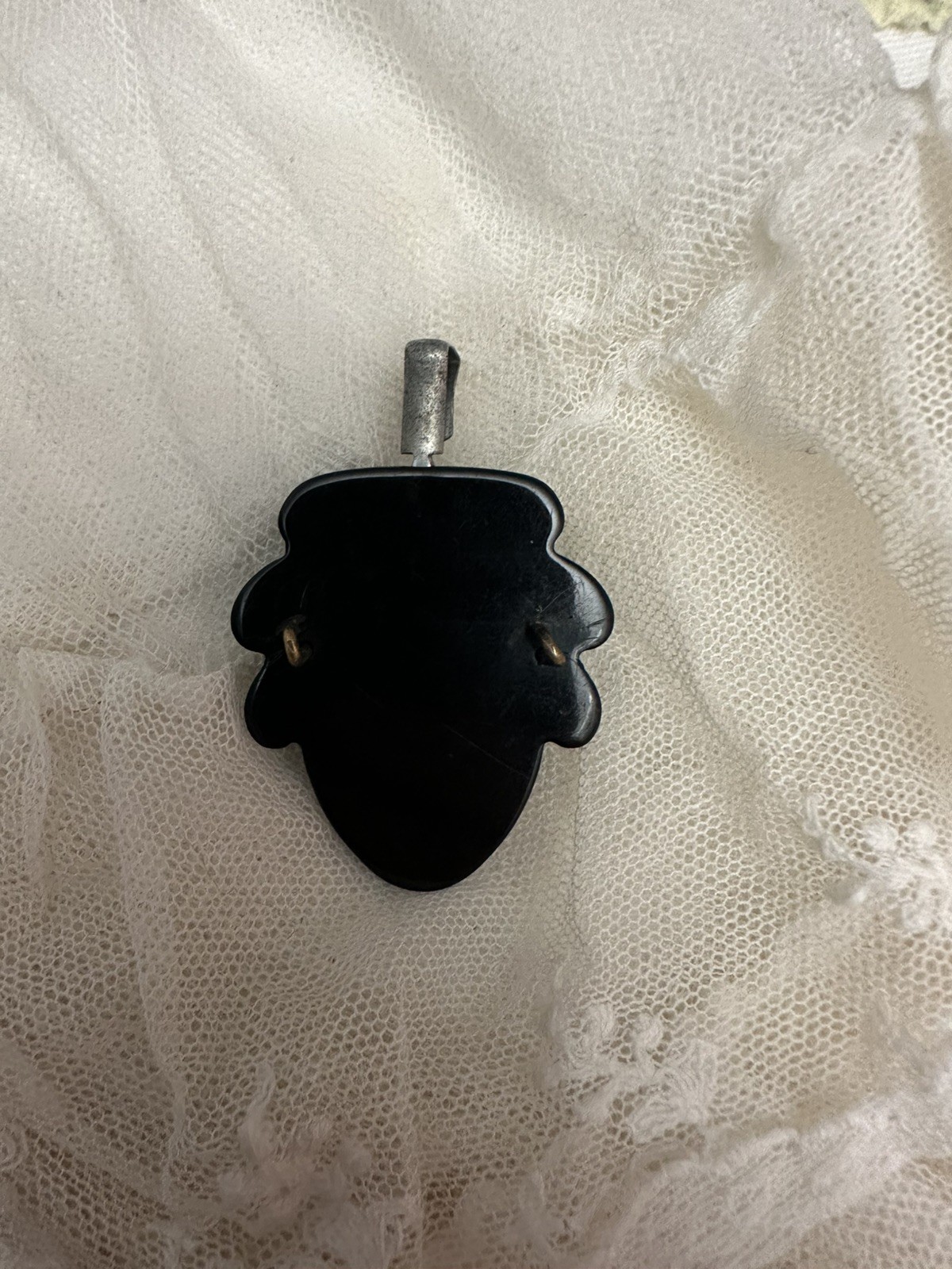 Antique Victorian Cape Clasp Bakelite Converted to Pendant Amber Glass