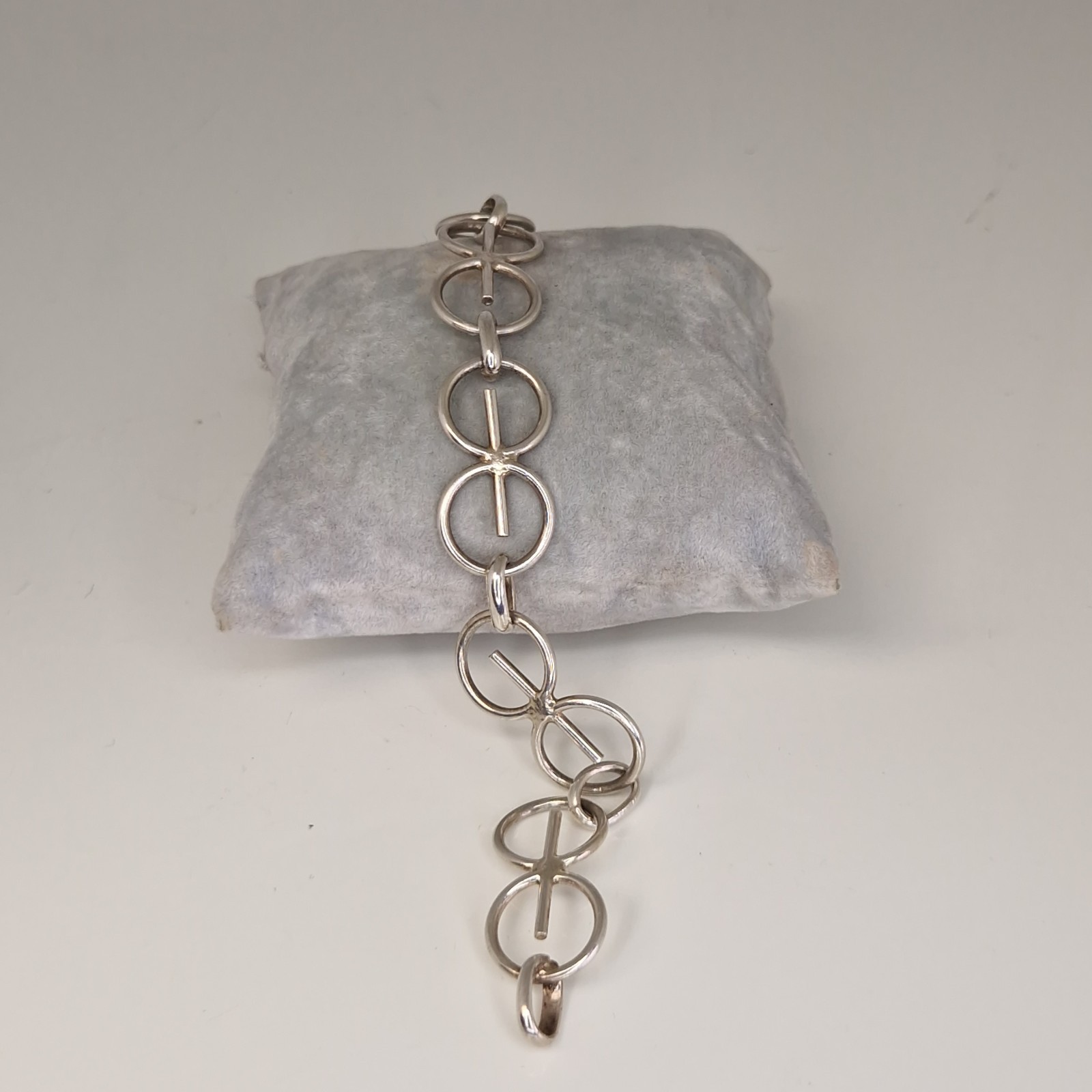 Modernist Scandinavian Bracelet 800 Silver Continental Locked Circles 21.5cm