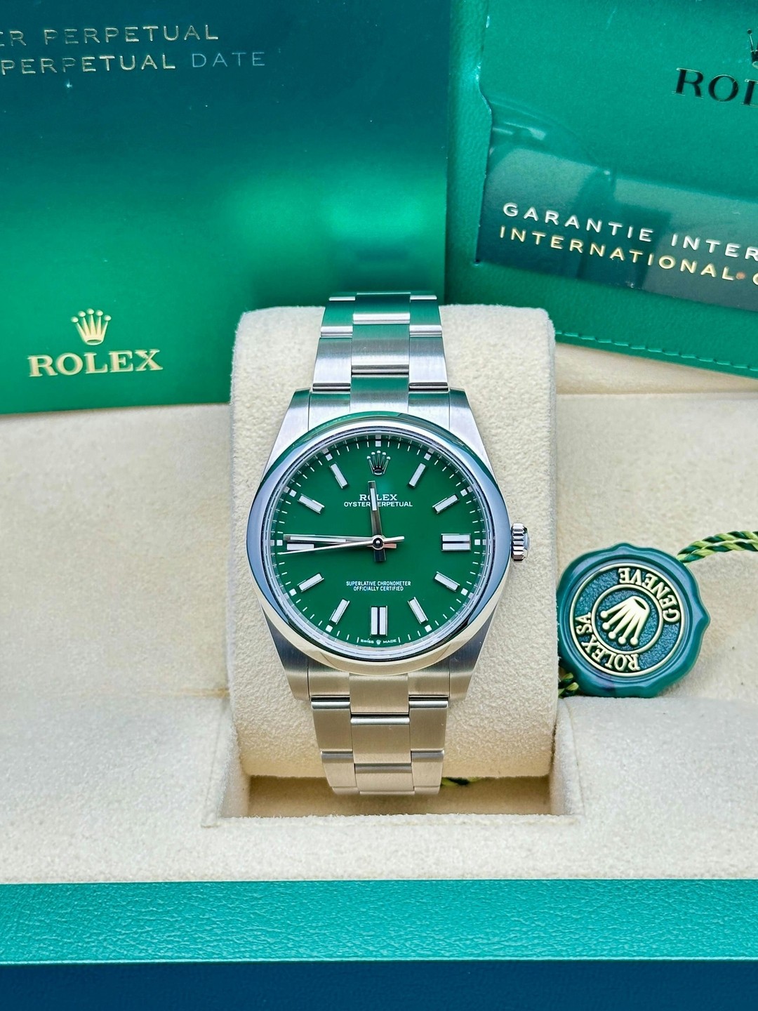 Rolex 124300 2023 Green Dial Box & Papers