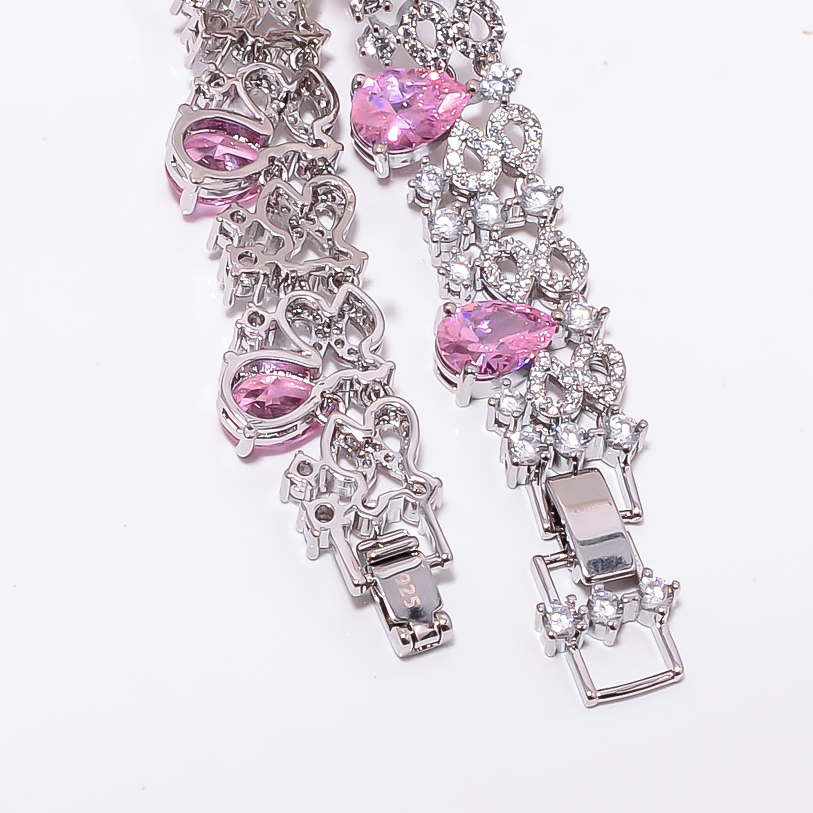 Pink Sapphire -Simulated, CZ 925 Sterling Silver Adjustable Bracelet 7-8″ B9918