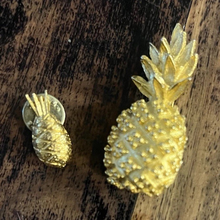 Gold Tone Metal Pineapple Pin Set of 2, Fruits & Vegetables Theme, No Stone