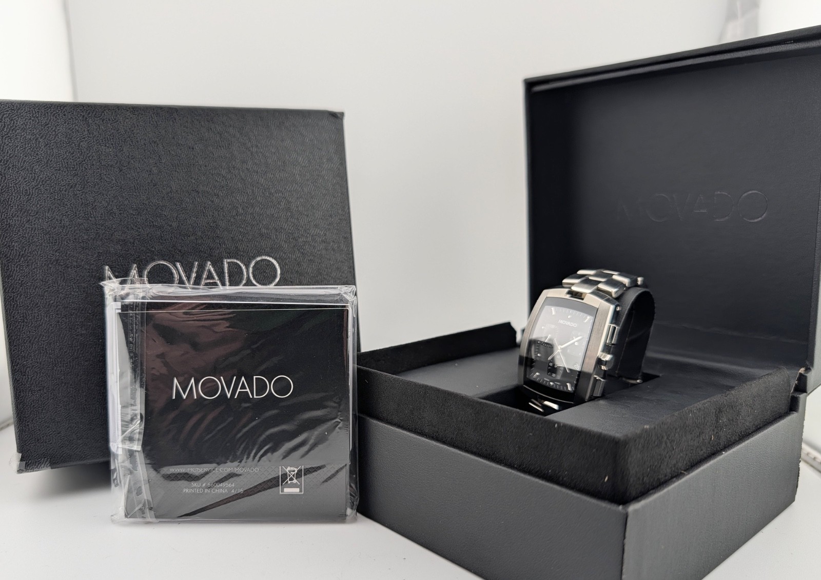 Movado Mens Eliro Chronograph SS W/Tonneau Barrel/Blk Dial #84.H1.1450~Exquisite