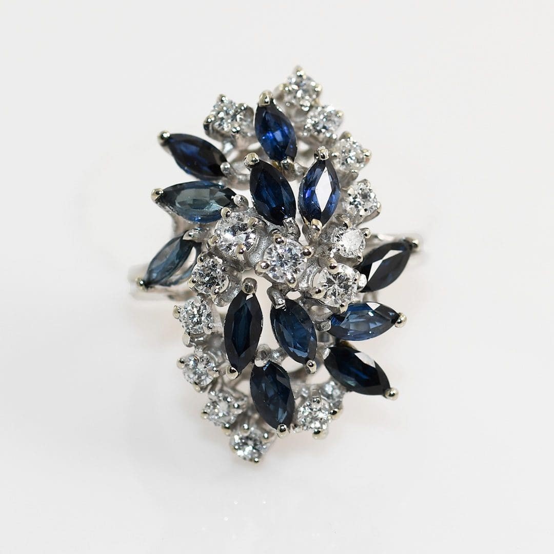 13K-14K White Gold Sapphire & Diamond Cluster Ring, 1.00TCW, 7.8gr