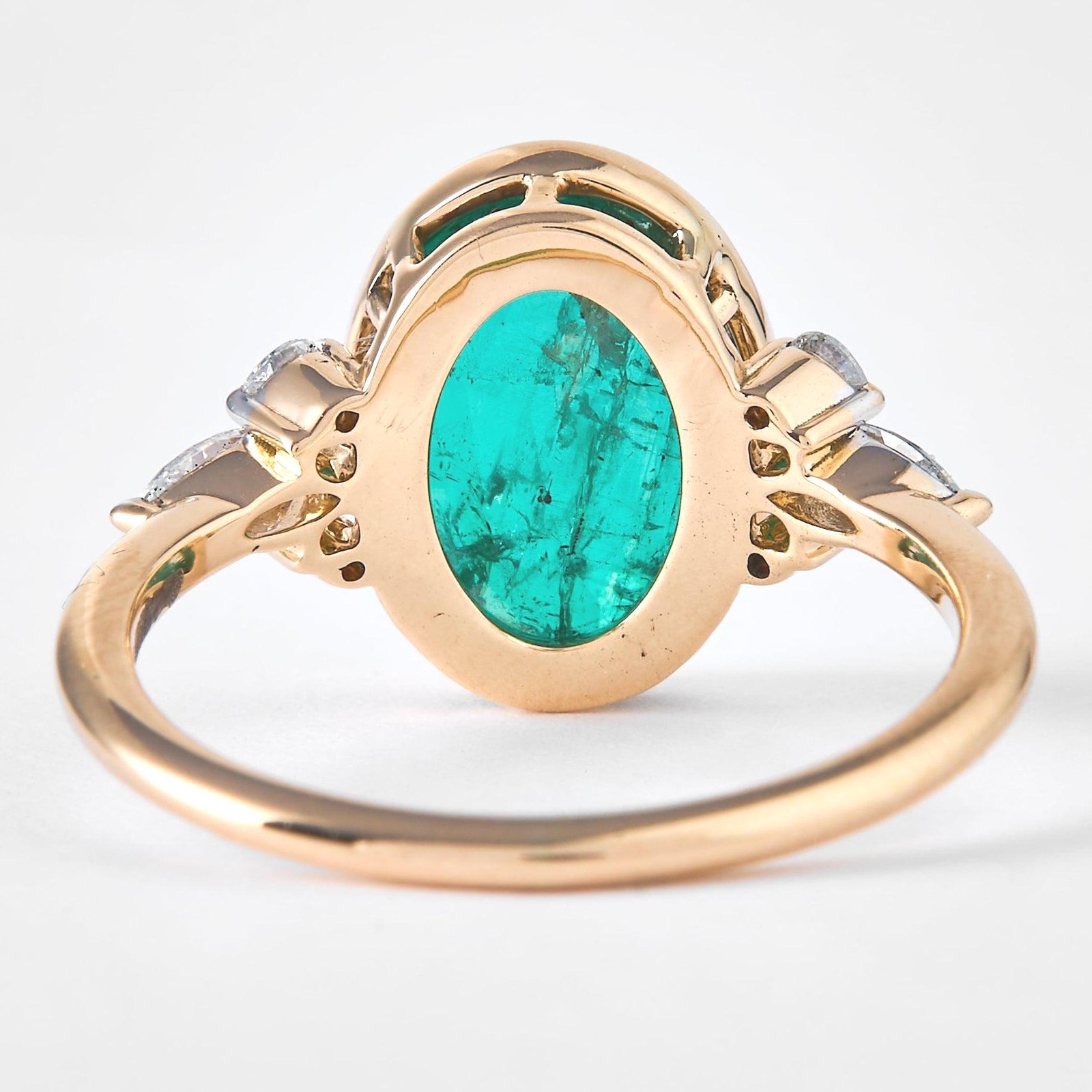 0.00 Natural Emerald Oval Halo Diamond Band Ring 14K Solid Gold Cluster Bezel