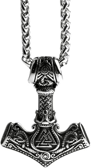 Mens Viking Necklace 2 Pack Stainless Steel Chain Braided Leather Cord Mjolnir
