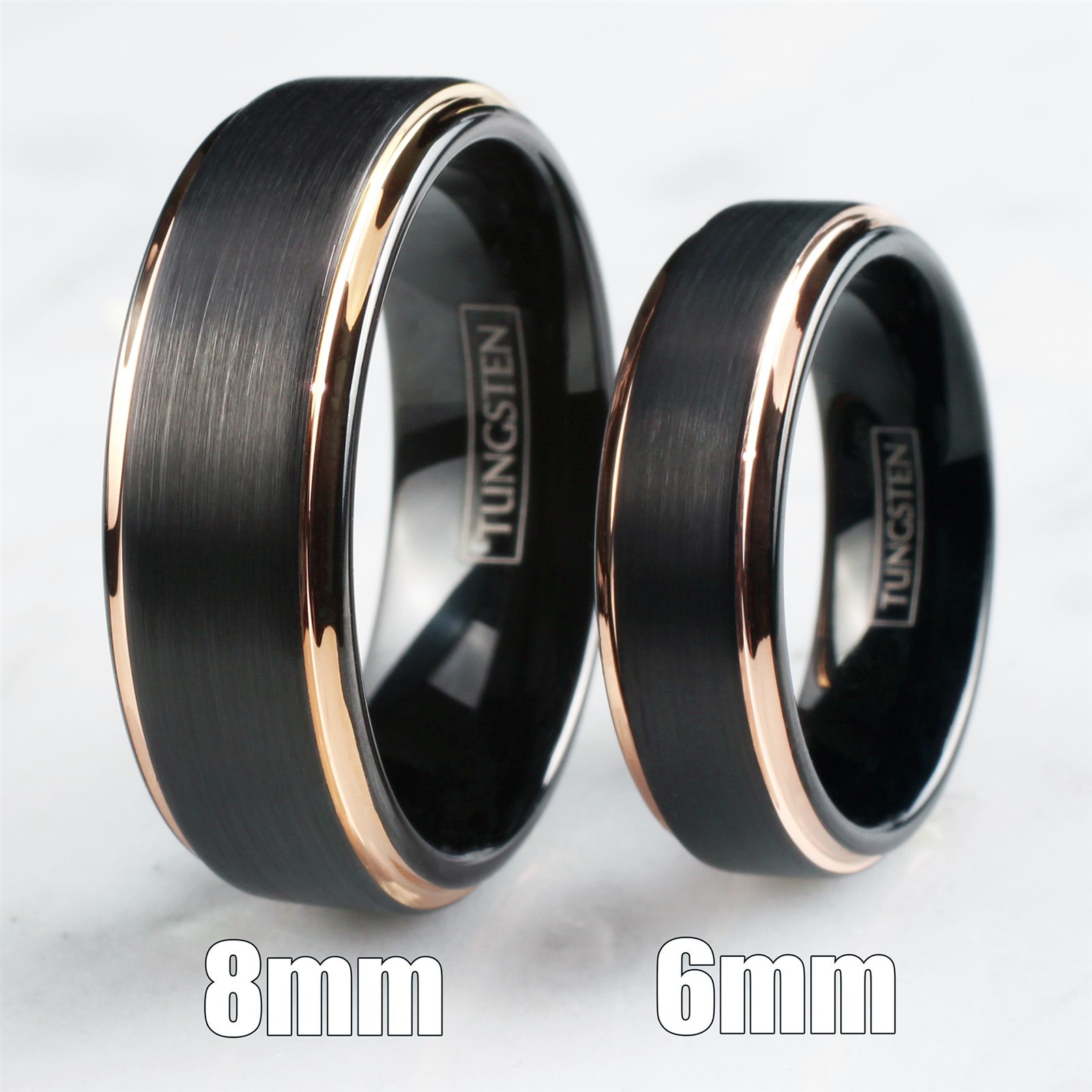 Tungsten Carbide Ring Rose Gold-Plated Black Brushed Wedding Band Men’s Jewelry