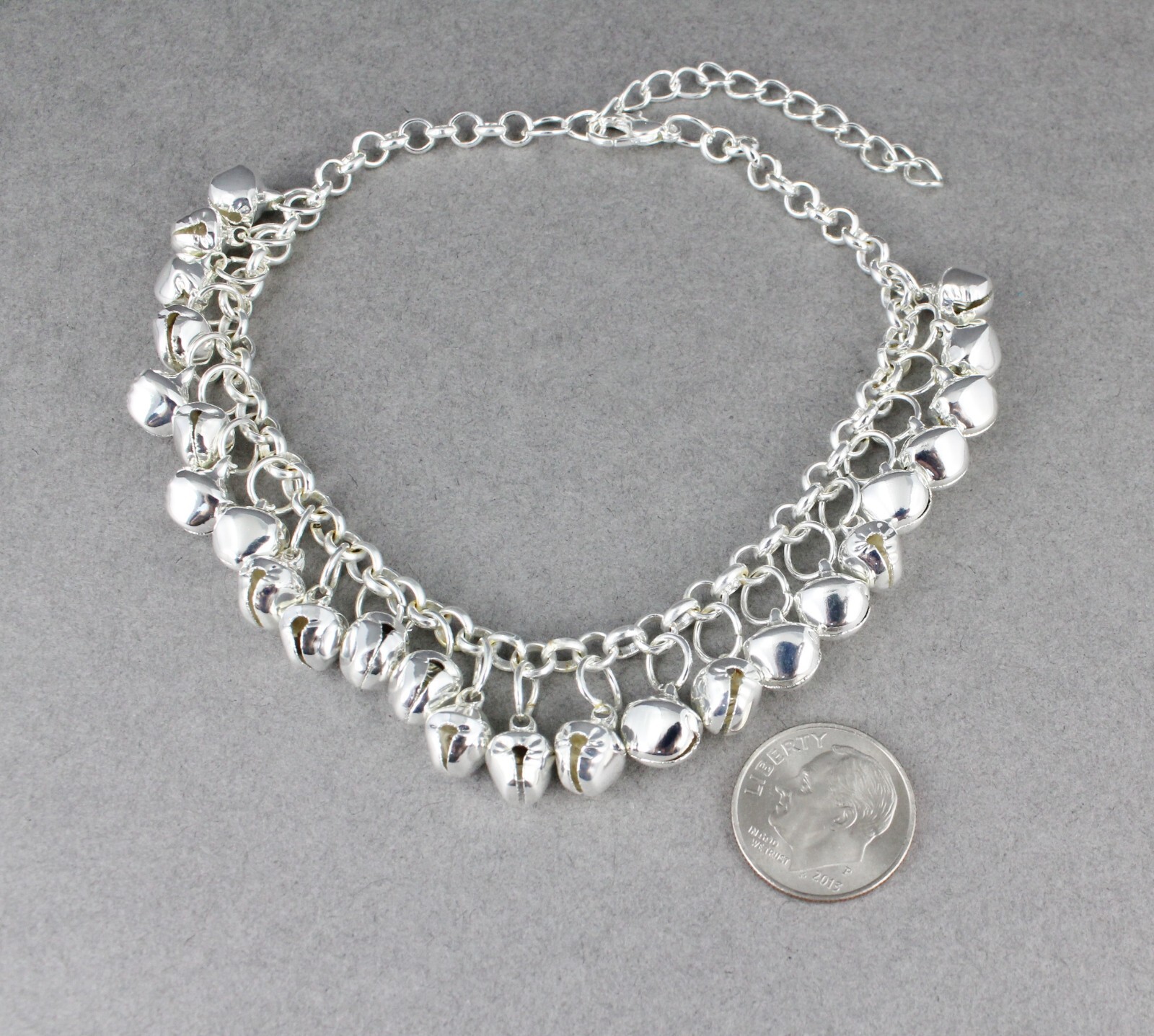 silver jingle bells adjustable anklet ankle bracelet belly dancer 8-10.” long