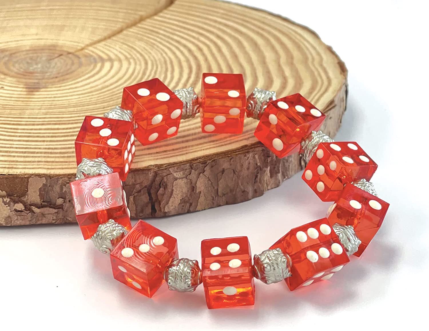 Dice Bracelet Bunco Dice Beaded Stretch Bracelet Handmade RED for Woman