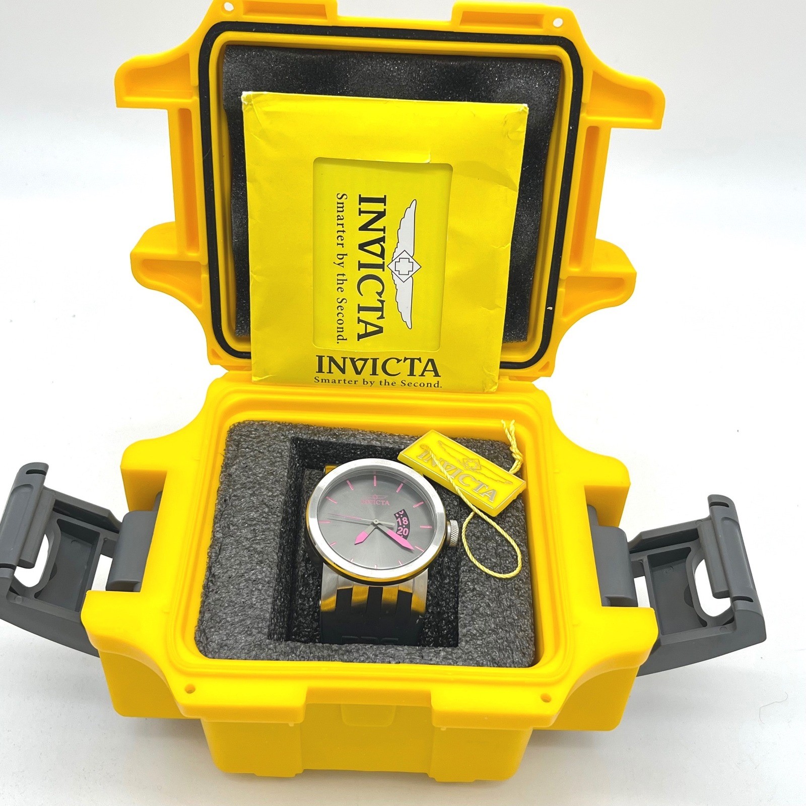 Invicta DNA Urban 10408 Mens Watch Grey Dial Pink Accents Black Silicone Strap