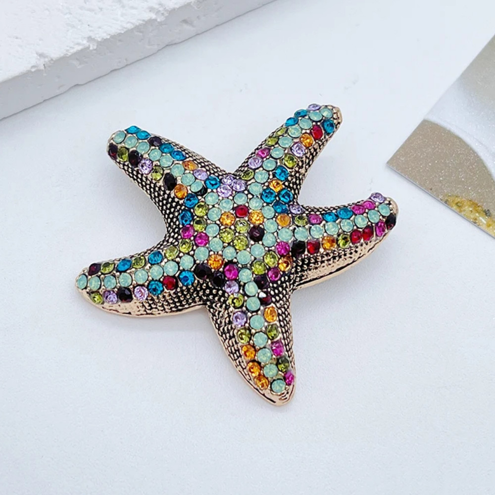 Colorful Starfish Rhinestone Brooch –Ocean Beach Winter Pin Coastal Jewelry Gift