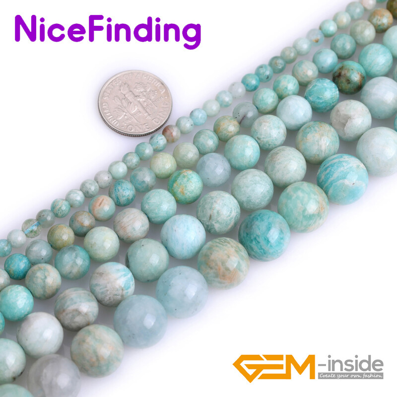 African Blue Amazonite Natural Gemstone Round Loose Beads Jewelry Making 15”
