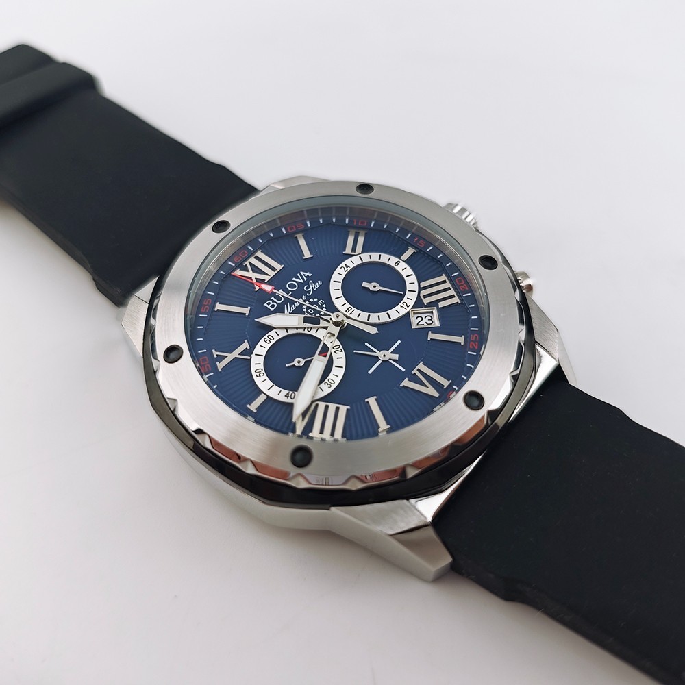 Bulova 98B258 Marine Star Blue Dial Black Rubber Strap Men’s 44mm Quartz Watch