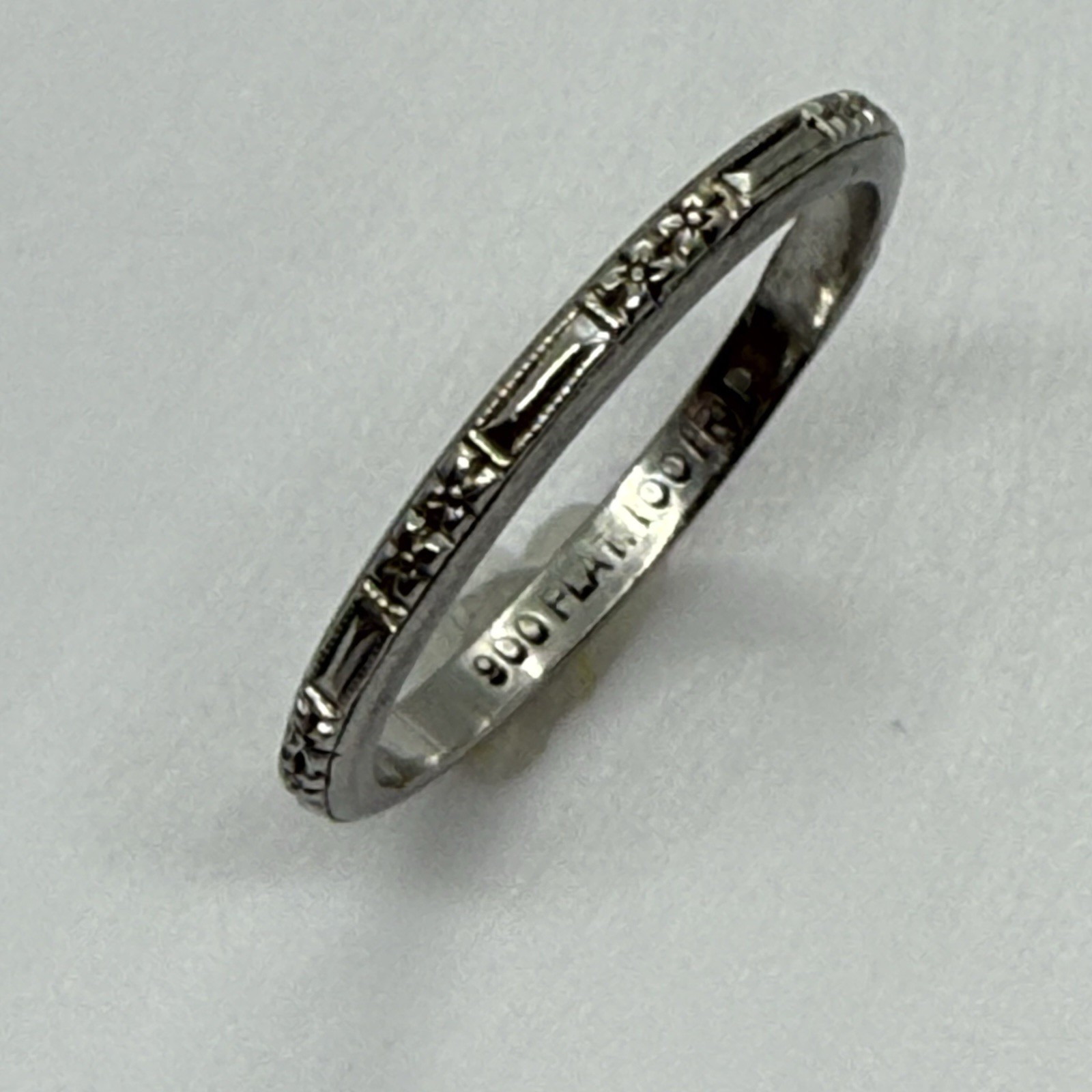 Art Deco Platinum Iridium Wedding Band 1920s Stackable Ring 2mm Wide Size 5.25