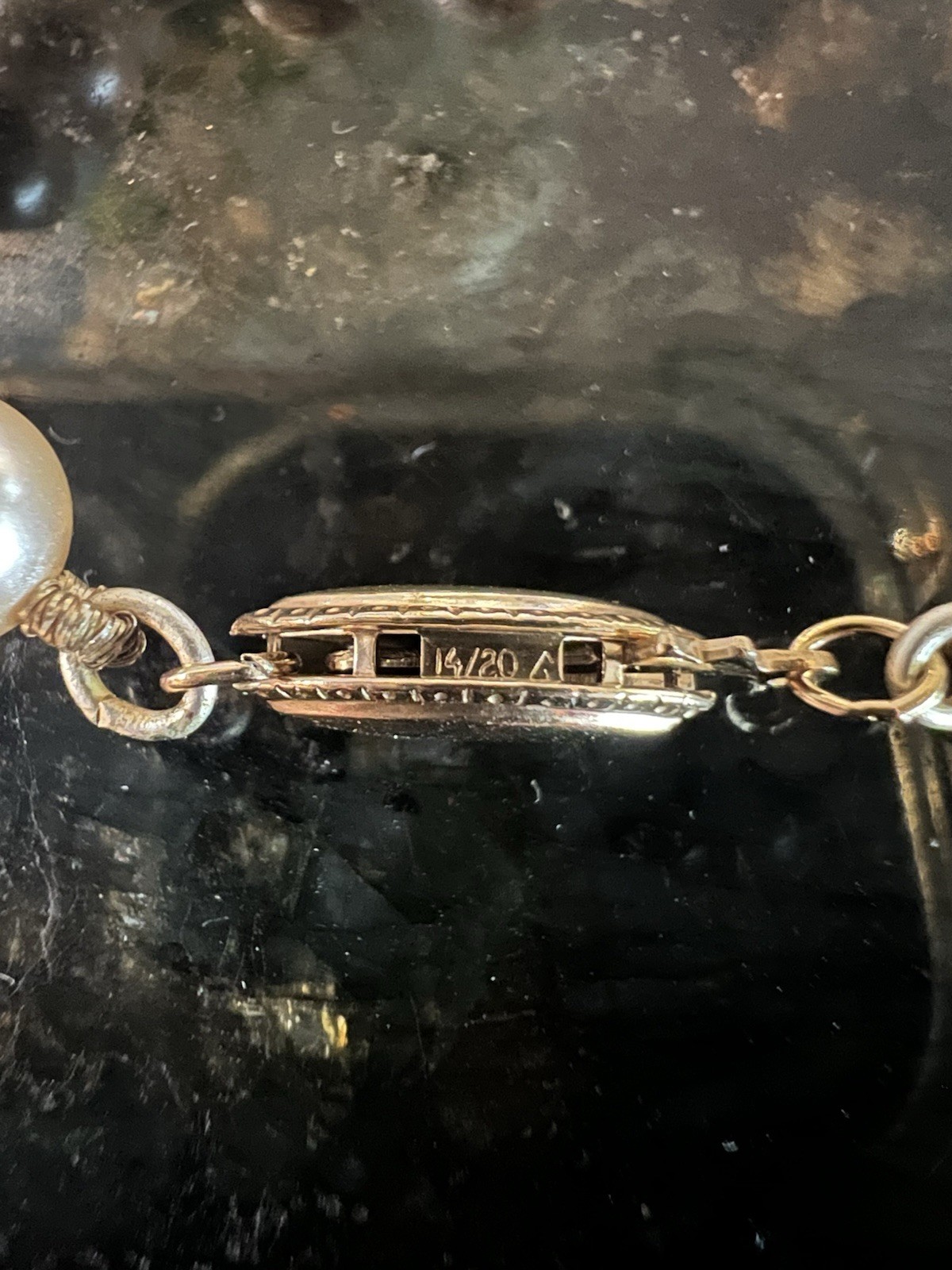 VINTAGE MAJORCA PEARL NECKLACE 14K G.F. CLASP 30 IN. 5MM PEARLS FROM SPAIN NOS.