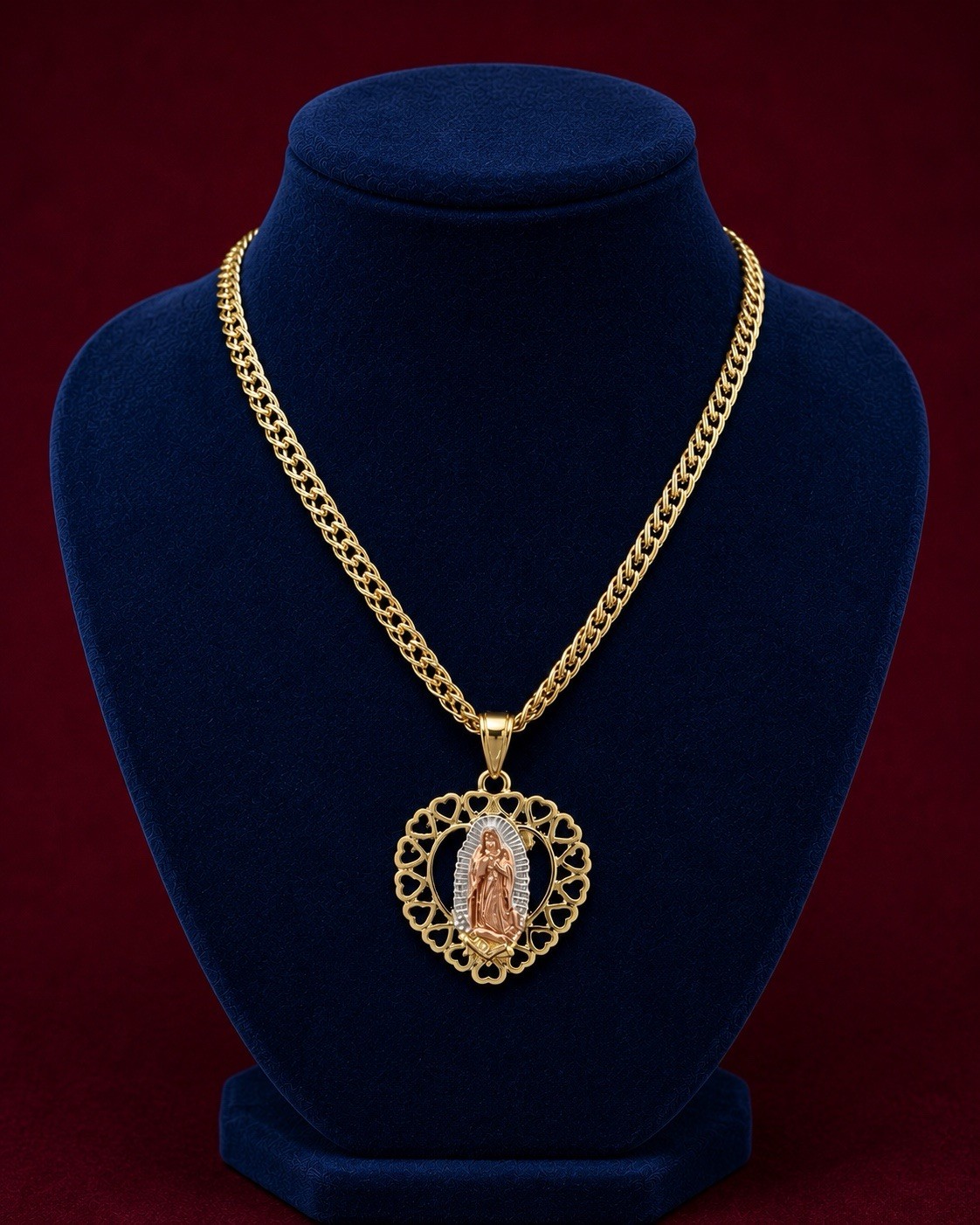 Gold plated none tarnished Cuban Link Chain Round Religious Necklace
