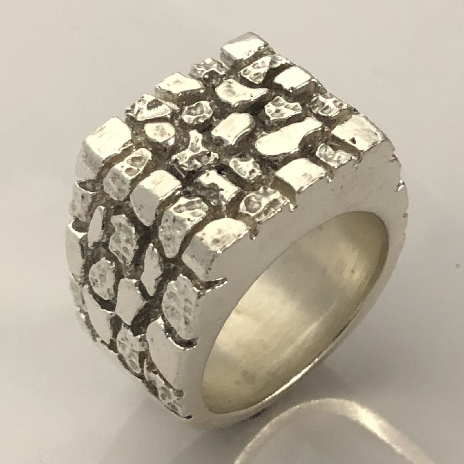MJG STERLING SILVER . HEAVY NUGGET RING. BIKER. 31 GRAMS. STARTS AT SIZE 9
