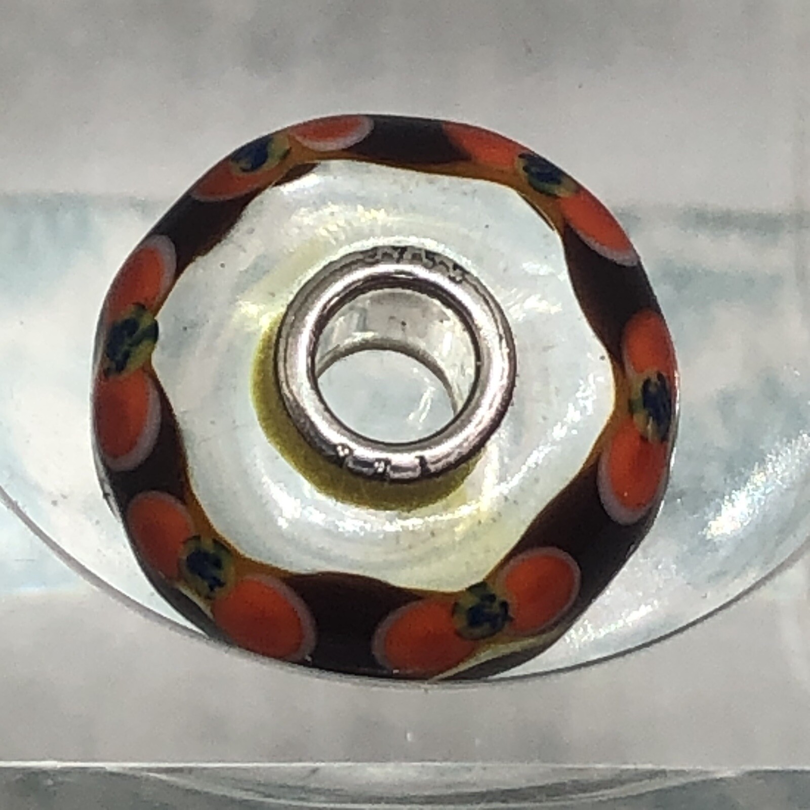 Authentic Trollbeads OOAK Orange & Brown Chains Blue with Dots on Yellow CC, New