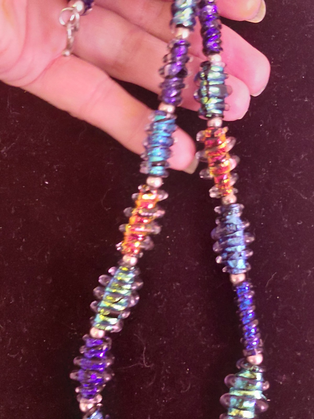 RARE: 1970 HANDMADE DICHROIC GLASS Disk Necklace-Heavy Solid Sterling Hardware