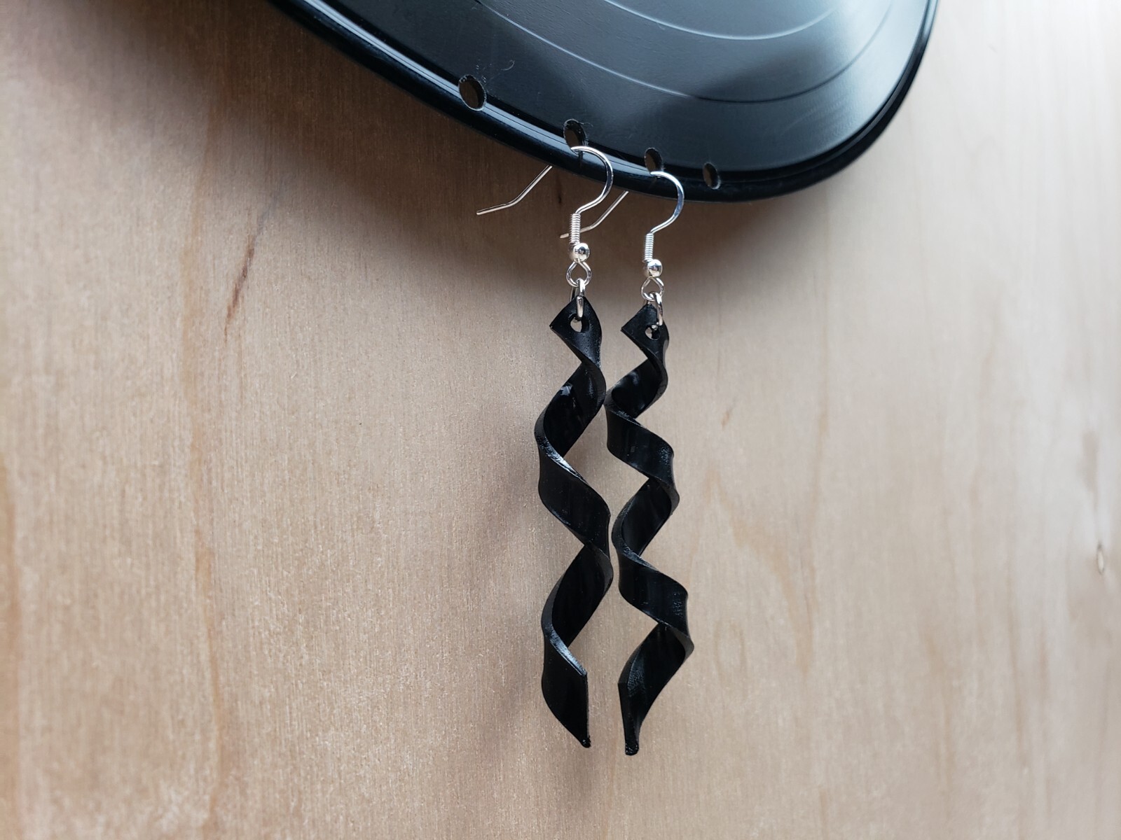 Upcycled Earrings Spiral Ribbon Twist 3D Curl Made From Upcycled LP Rock N Roll