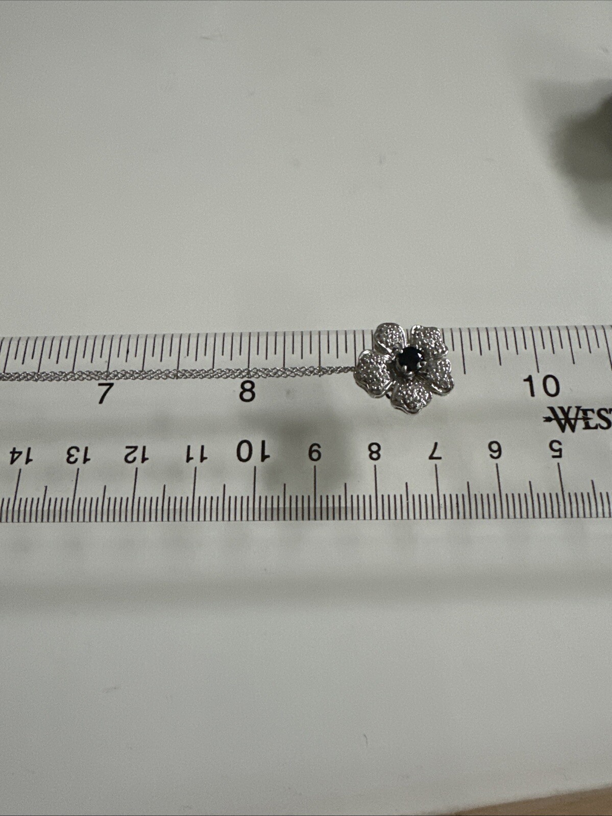 Estate 14k White Gold Flower Sapphire Diamond Pendant & Earrings 8.8grams