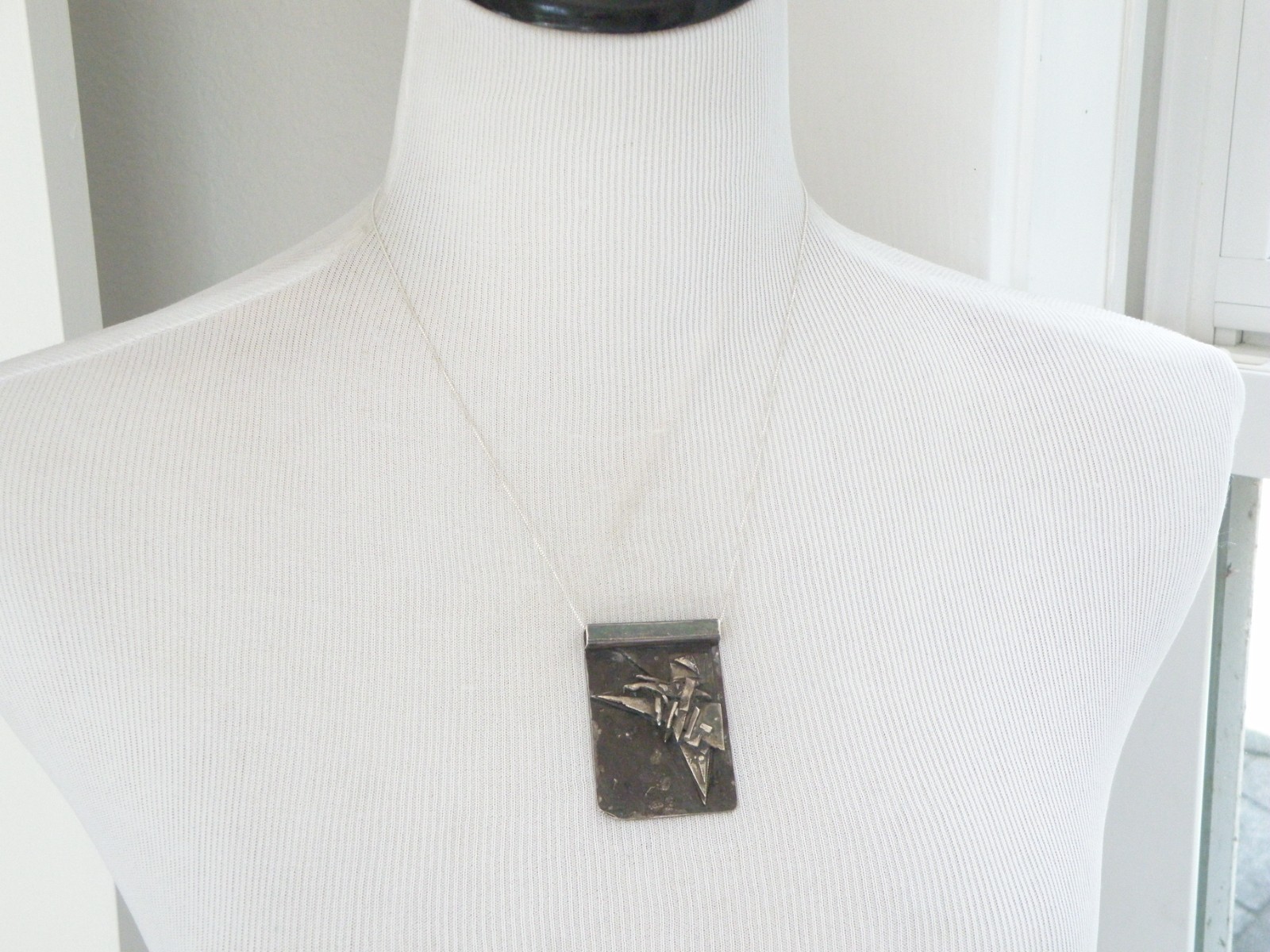 Vintage Brutalist Sterling Silver 925 Studio Huge Pendant Necklace