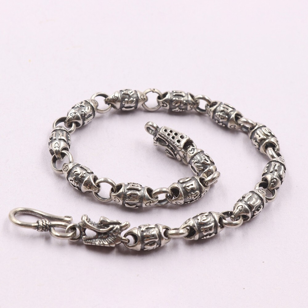 Real 925 Sterling Silver 6mm Oval Bead Link Chain Men’s Bracelet 8.26inch