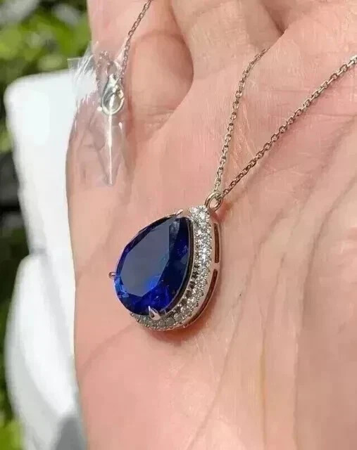 2Ct Pear Cut Lab Created Sapphire Teardrop Women’s Pendant 14K White Gold Plated